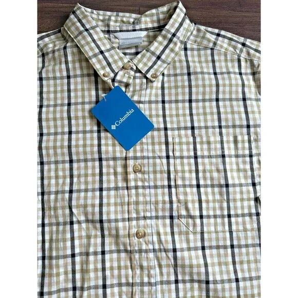Columbia Men's Rapid Rivers Plaid Short Sleeves Button Down Cotton Shirt Beige L - Picture 8 of 8